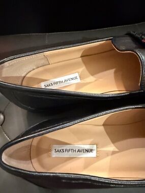 Saks Fifth Avenue Black Leather Penny Loafers
